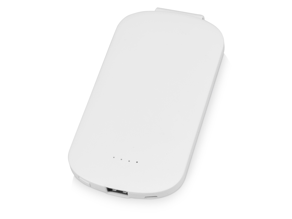 Портативное зарядное устройство Pin на 4000 mAh с большой площадью нанесения и клипом для крепления к одежде или сумке, белый