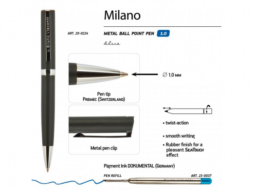 Ручка шариковая автоматическая BrunoVisconti® MILANO цвет корпуса черный, 1 мм